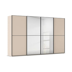 Supreme Duo Champagne 4 Door Sliding Wardrobe with Mirror with Black Trims and Door Handles