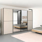 Supreme Duo Champagne 4 Door Sliding Wardrobe with Mirror with Black Trims and Door Handles - Styled in a Bedroom
