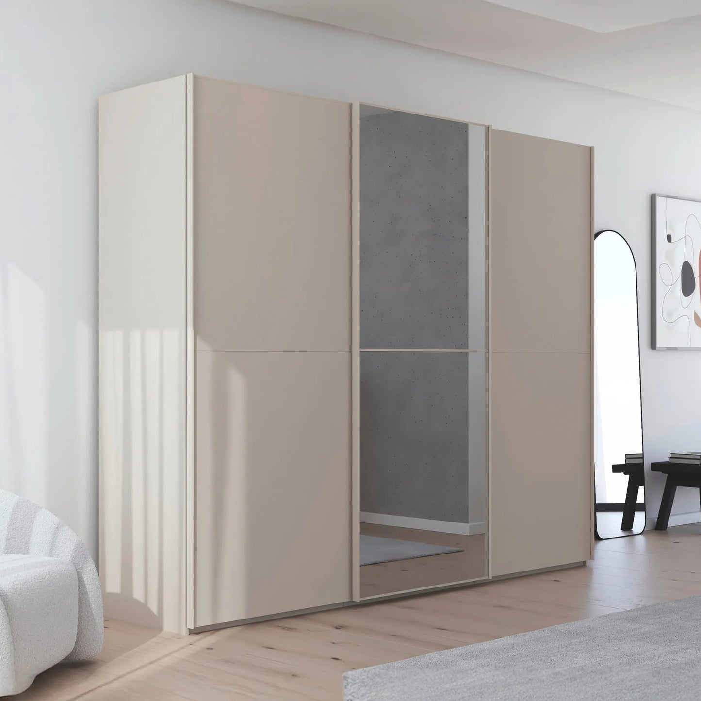 Supreme Duo Champagne Glass & Mirror 3 Door Sliding Door Wardrobe in bedroom