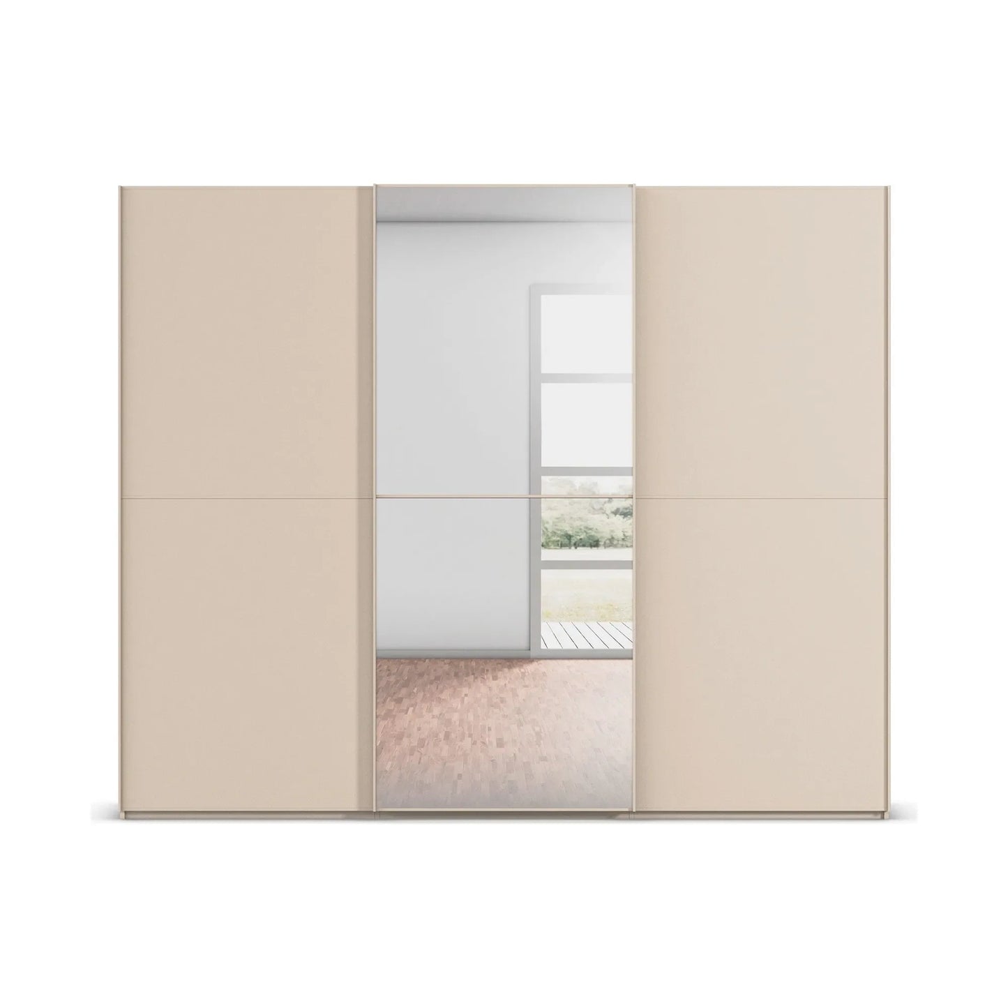 Front View of Supreme Duo Champagne Glass & Mirror 3 Door Sliding Door Wardrobe