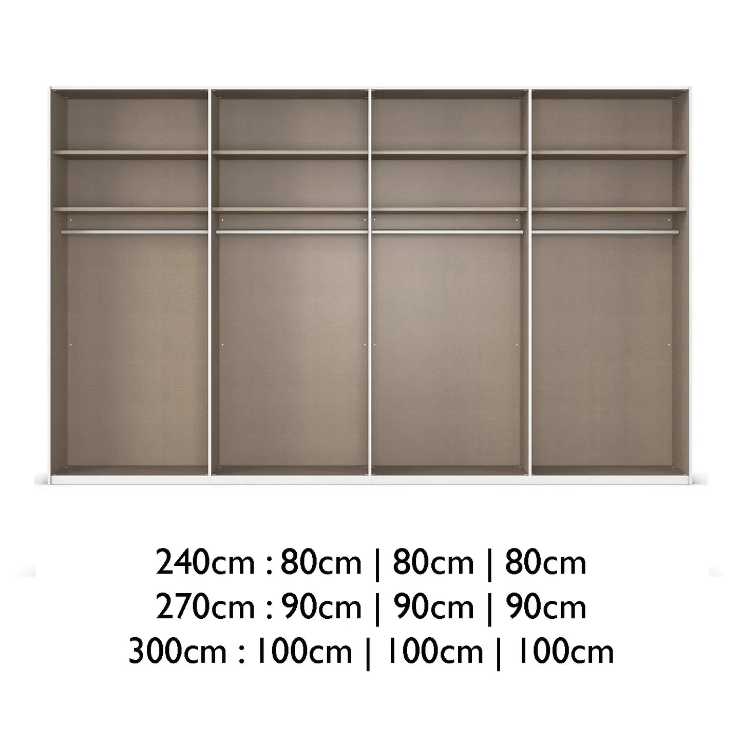 Interior Details of Supreme Duo Champagne Glass & Mirror 4 Door Sliding Door Wardrobe