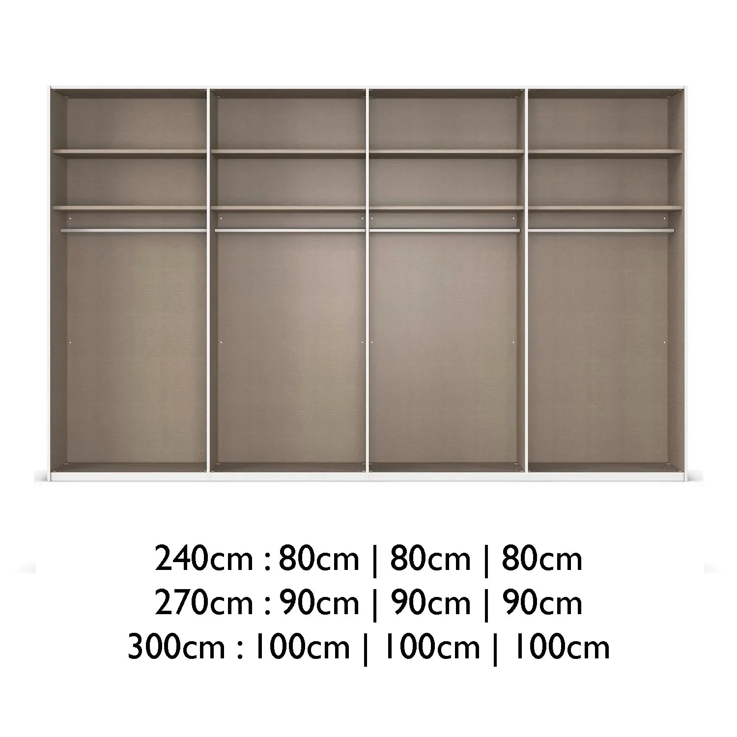 Interior Details of Supreme Duo Champagne Glass & Mirror 4 Door Sliding Door Wardrobe