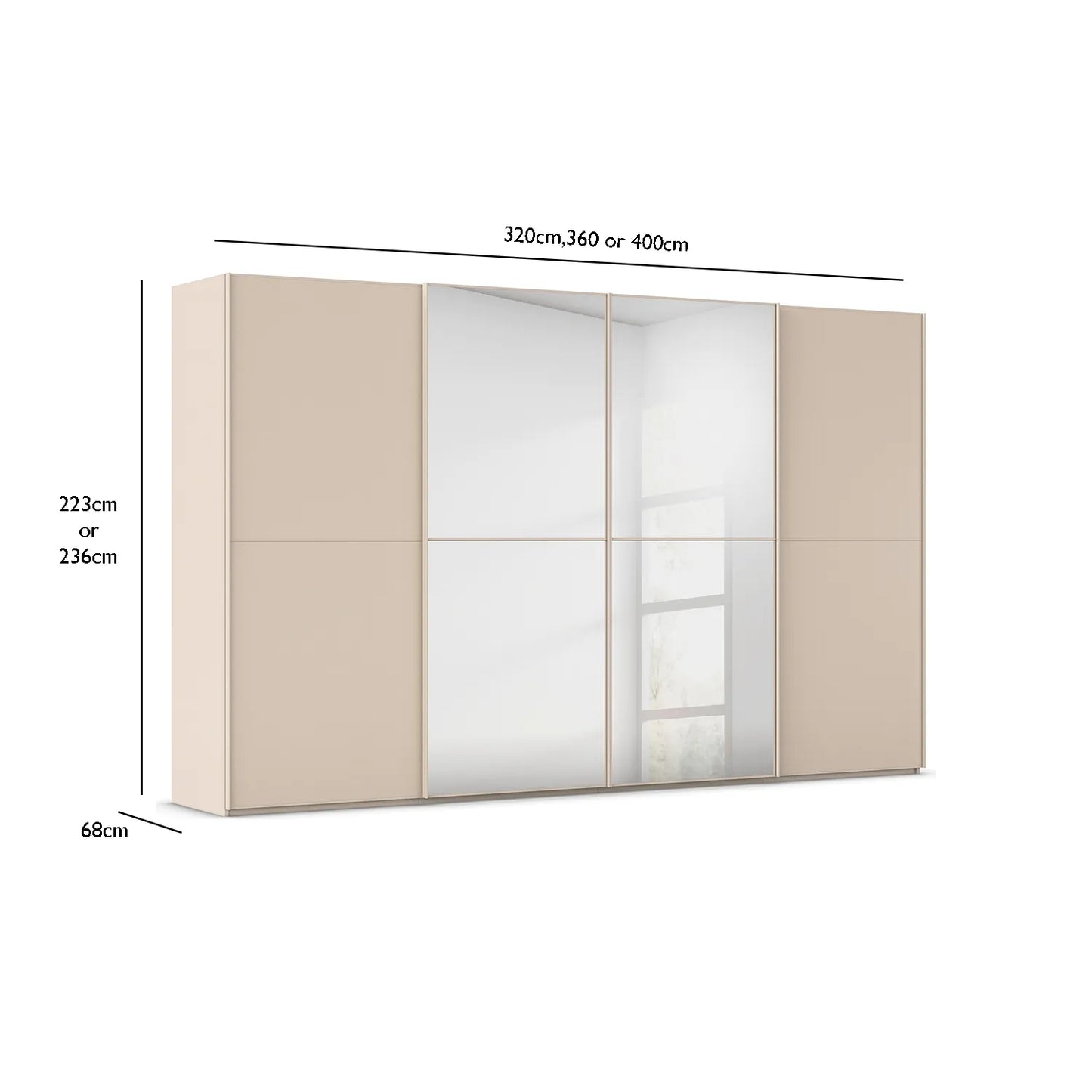 Measurements of Supreme Duo Champagne Glass & Mirror 4 Door Sliding Door Wardrobe