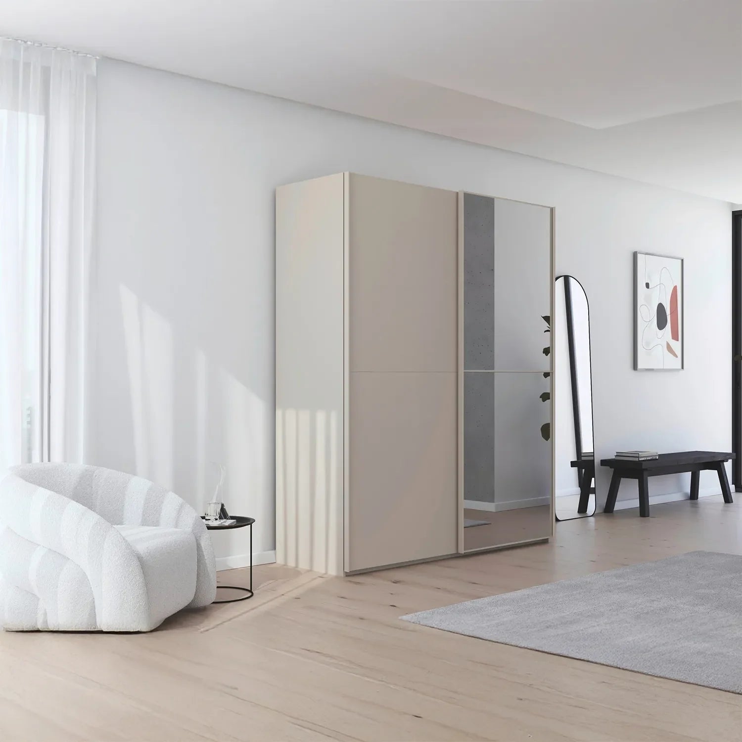 Supreme Duo Champagne Glass Sliding Door Wardrobe with Mirror in bedroom