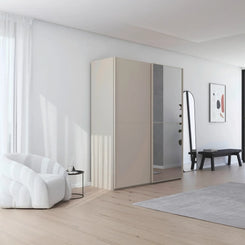 Supreme Duo Champagne Glass Sliding Door Wardrobe with Mirror in bedroom
