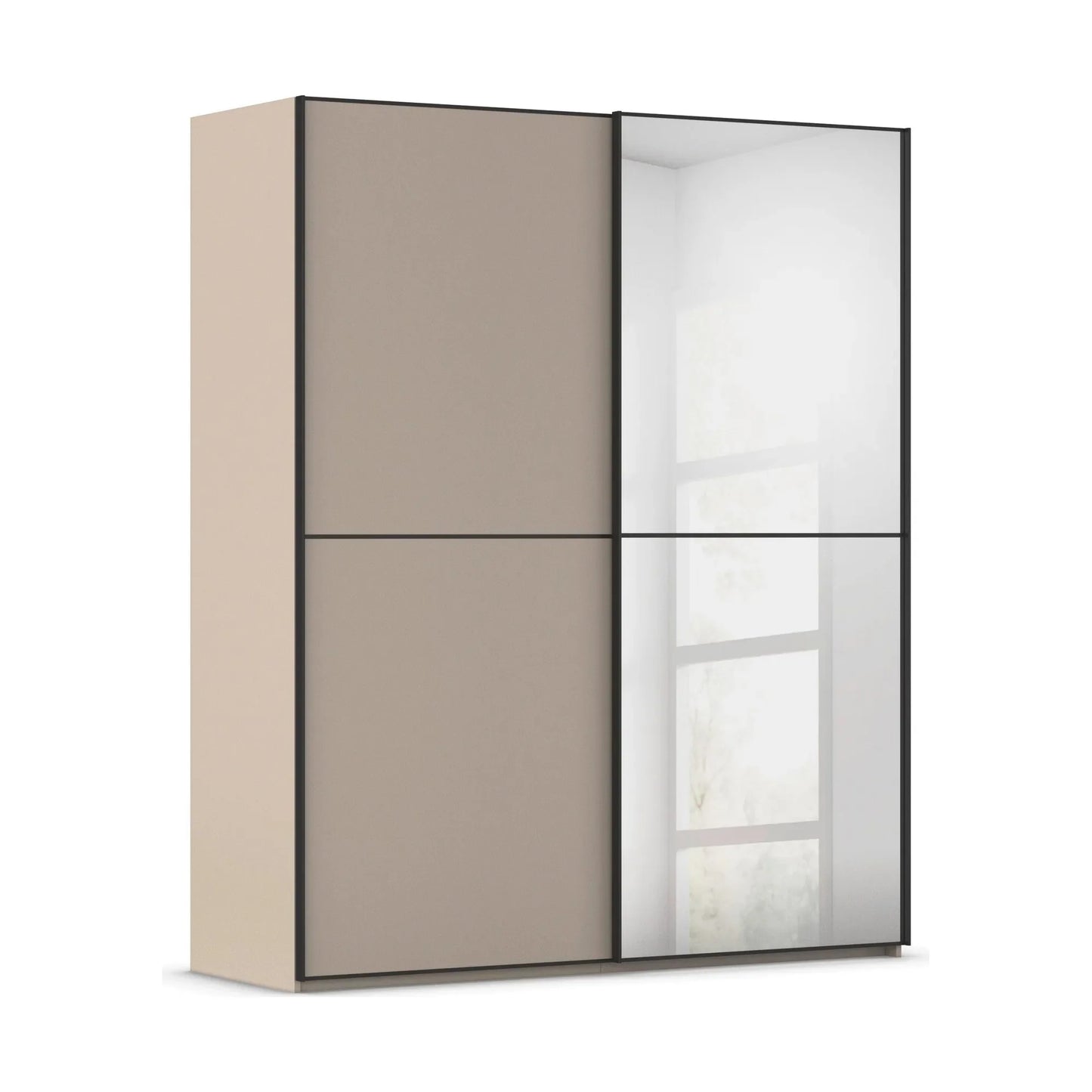 Supreme Duo Fango 2 Door Sliding Wardrobe with Mirror & Black Trim