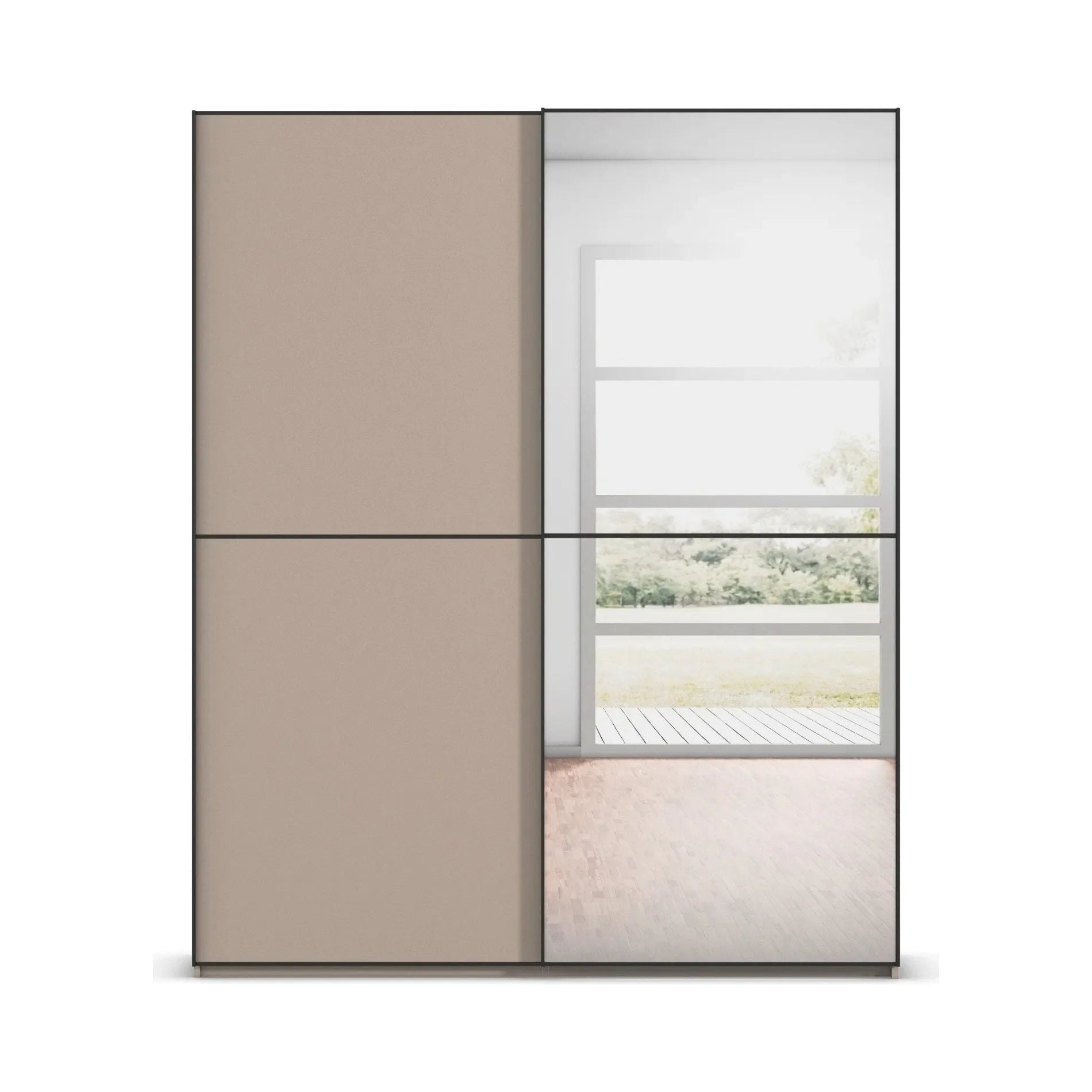 Supreme Duo Fango 2 Door Sliding Wardrobe with Mirror & Black Trim - Front View
