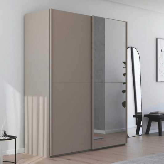 Supreme Duo Fango 2 Door Sliding Wardrobe with Mirror - Styled in a Bedroom