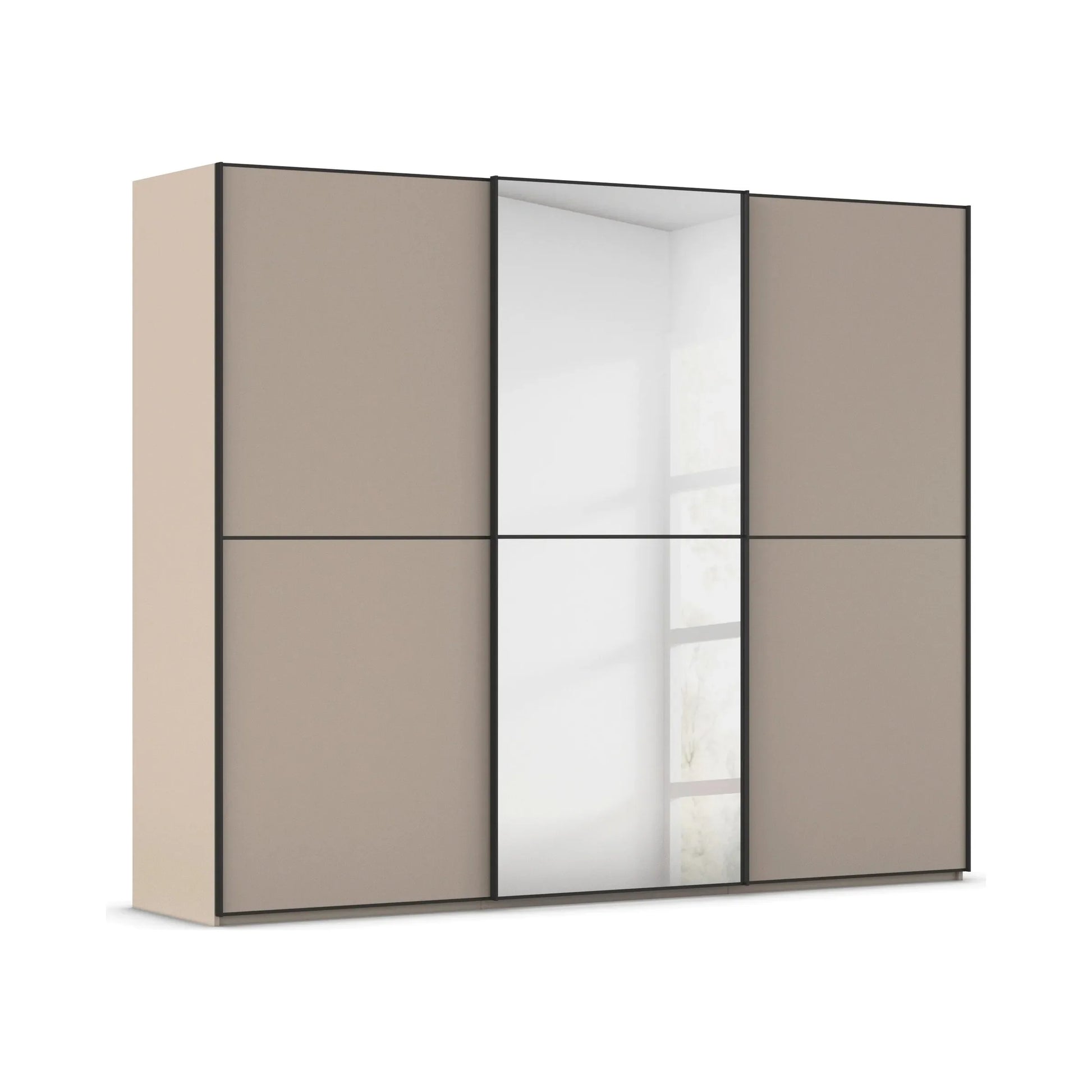 Supreme Duo Fango 3 Door Sliding Wardrobe with Mirror & Black Trim