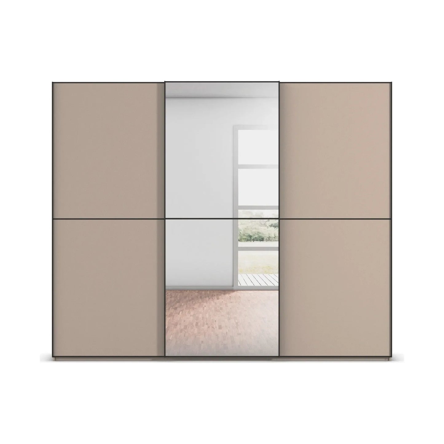 Supreme Duo Fango 3 Door Sliding Wardrobe with Mirror & Black Trim - Front View