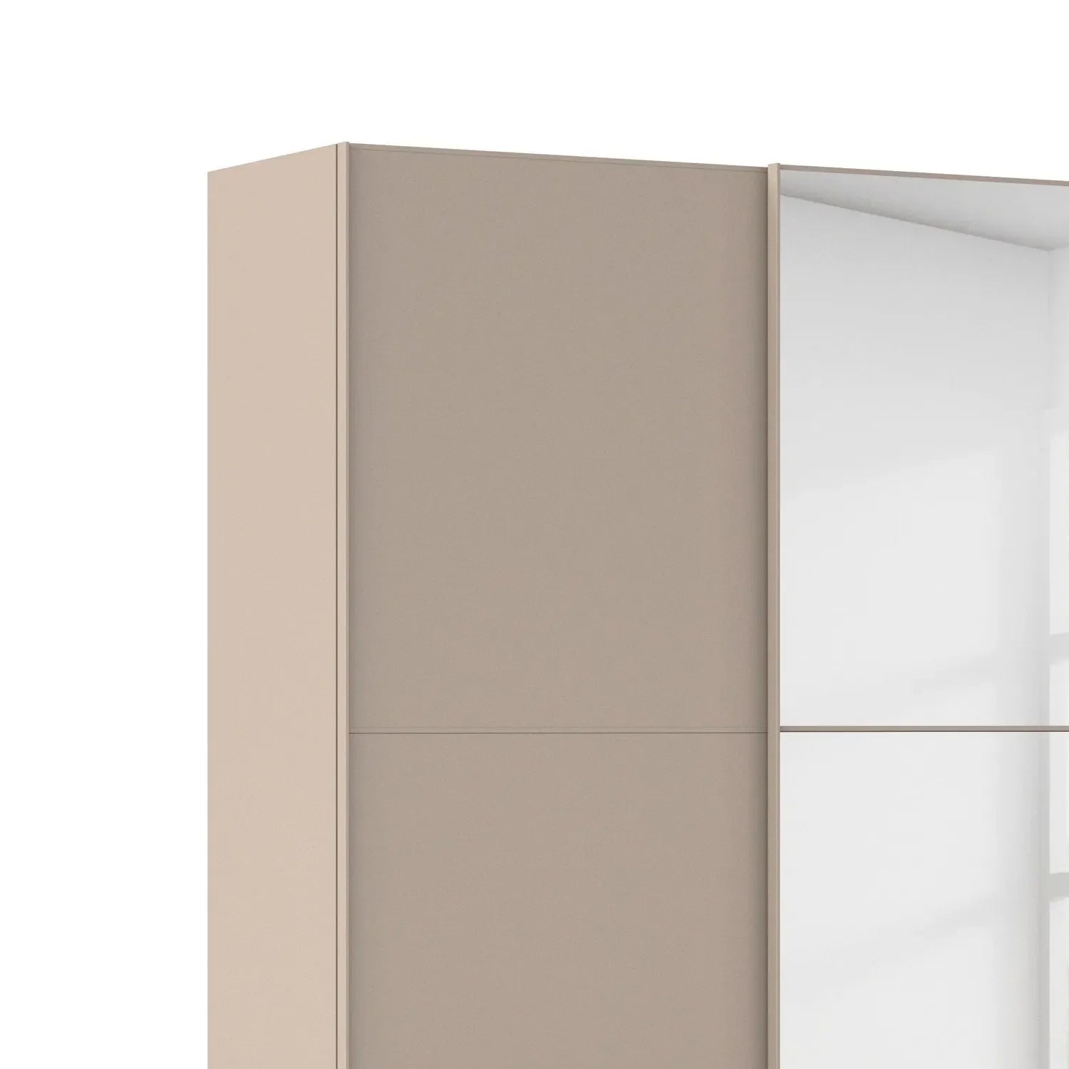 Supreme Duo Fango 3 Door Sliding Wardrobe with Mirror - Side Angle Closeup View