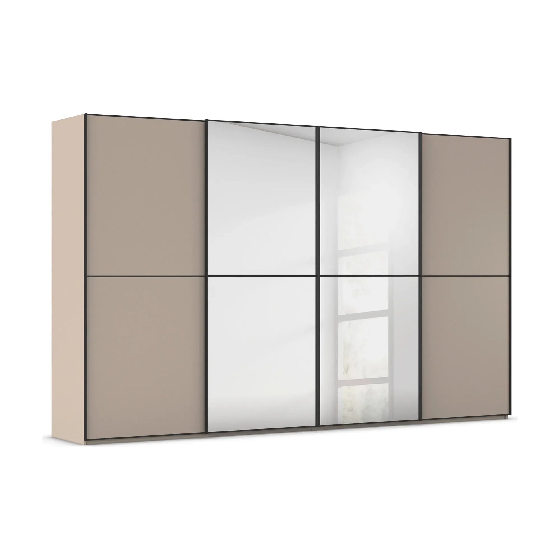 Supreme Duo Fango 4 Door Sliding Wardrobe with Mirror & Black Trim