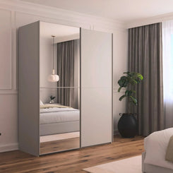 Supreme Duo Silk Grey 2 Door Sliding Door Wardrobe with Mirror - Front View