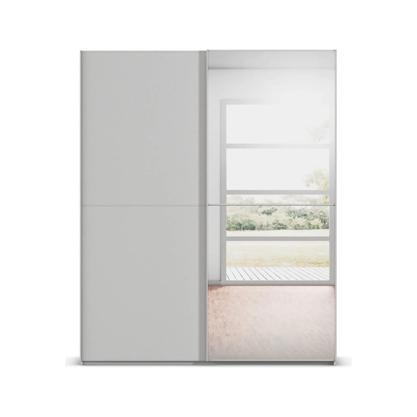 Supreme Duo Silk Grey 2 Door Sliding Door Wardrobe with Mirror - Front View