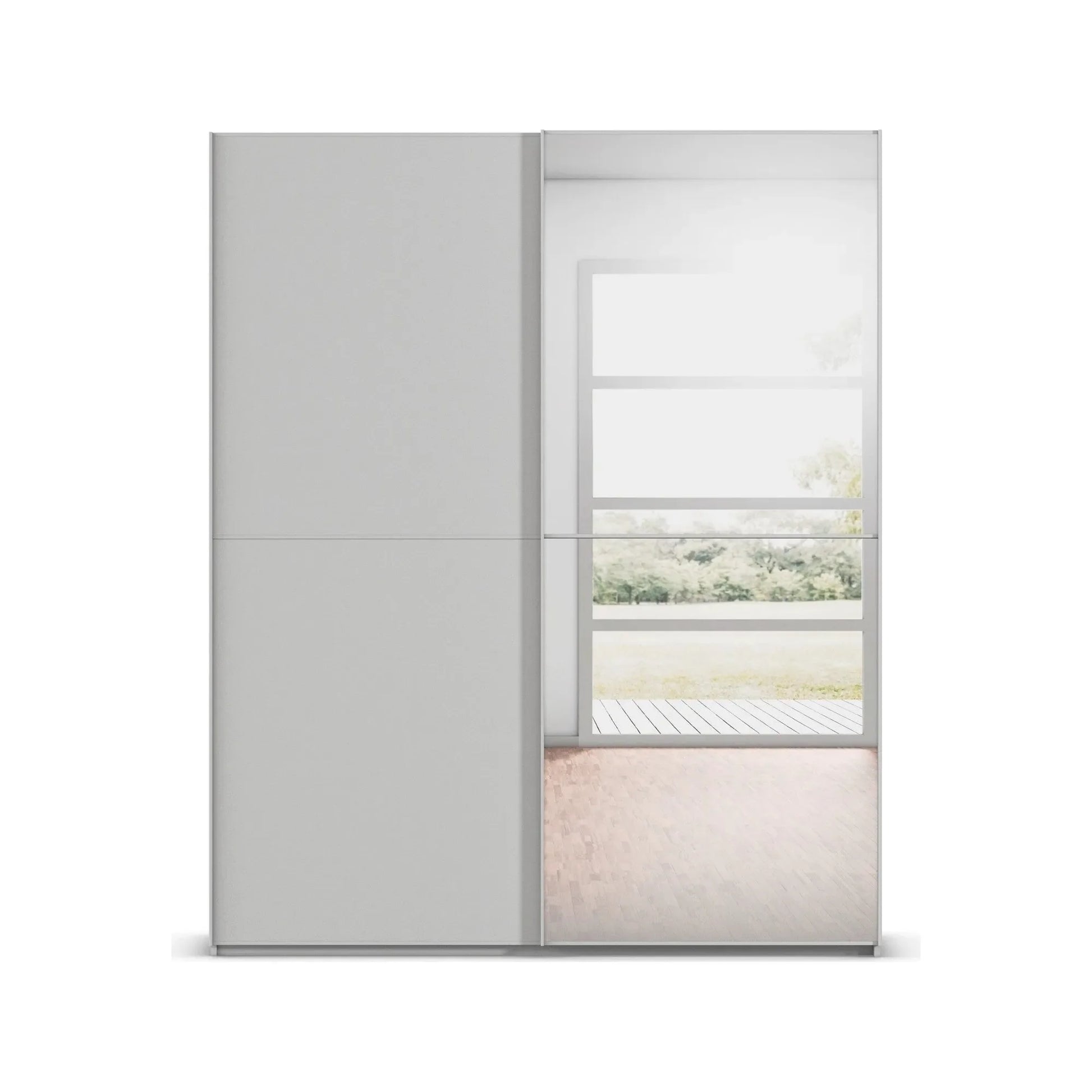 Supreme Duo Silk Grey 2 Door Sliding Door Wardrobe with Mirror - Front View