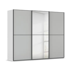 Supreme Duo Silk Grey 3 Door Sliding Wardrobe with Mirror with Black Trims and Door Handles