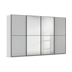 Supreme Duo  4 Door Sliding Wardrobe with Mirror with Black Trims and Door Handles in Silk Grey Colour