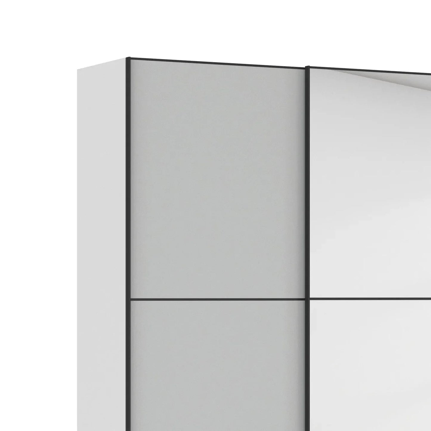 Mirror and Trim Closeup View of Supreme Duo Champagne 2 Door Sliding Wardrobe with Mirror with Black Trims and Door Handles