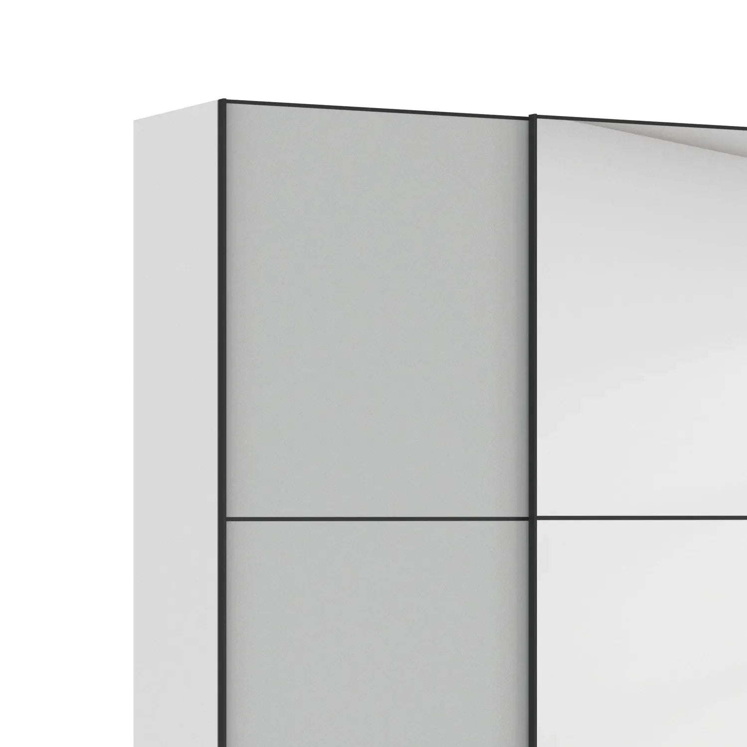 Mirror and Trim Closeup View of Supreme Duo Champagne 2 Door Sliding Wardrobe with Mirror with Black Trims and Door Handles