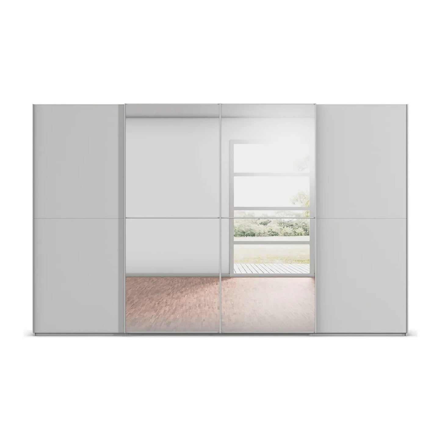 Supreme Duo Silk Grey 4 Door Sliding Wardrobe with Mirror - Front View