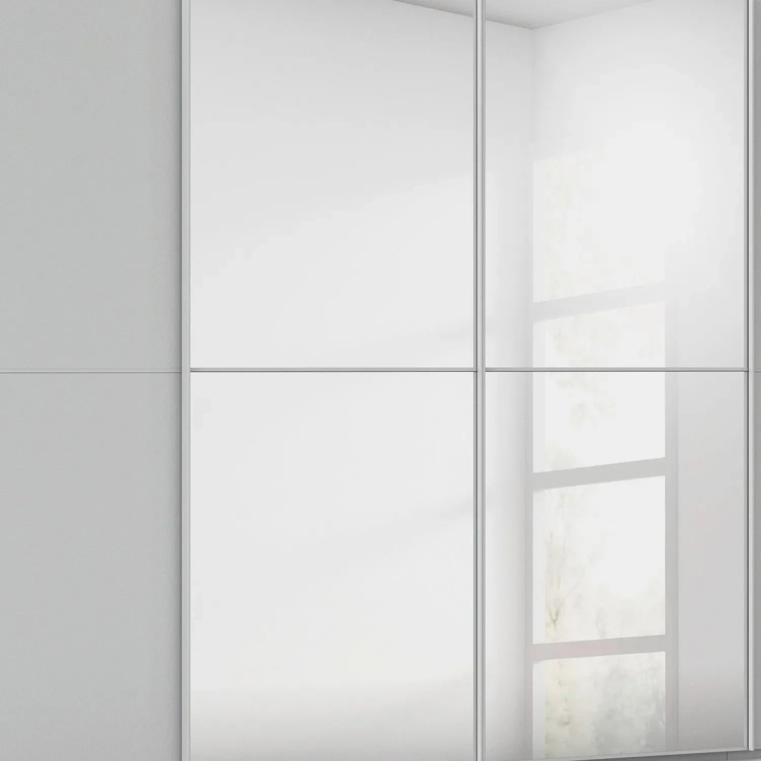 Supreme Duo Silk Grey 4 Door Sliding Wardrobe with Mirror - Closeup View