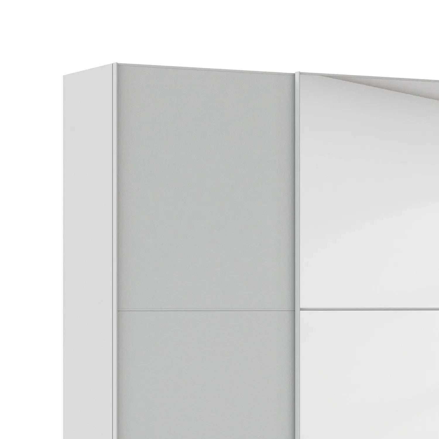 Supreme Duo Silk Grey 4 Door Sliding Wardrobe with Mirror - Side Closeup View