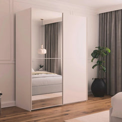 Supreme Duo White Glass & Mirror 2 Door Sliding Door Wardrobe in bedroom