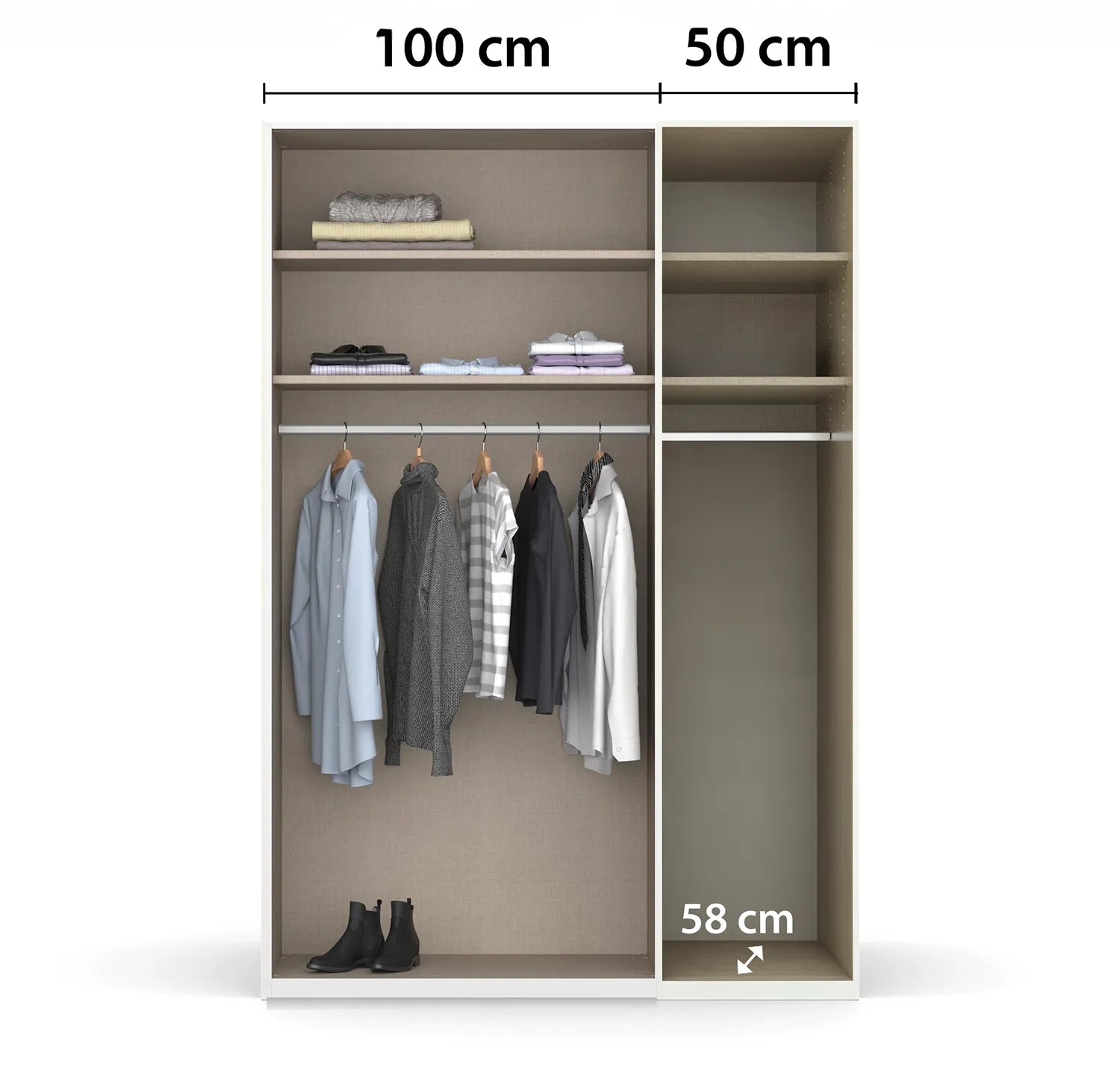 Symphony 151cm Glass 3 Door Wardrobe - Interior view with Dimensions - Styled in a Living Room
