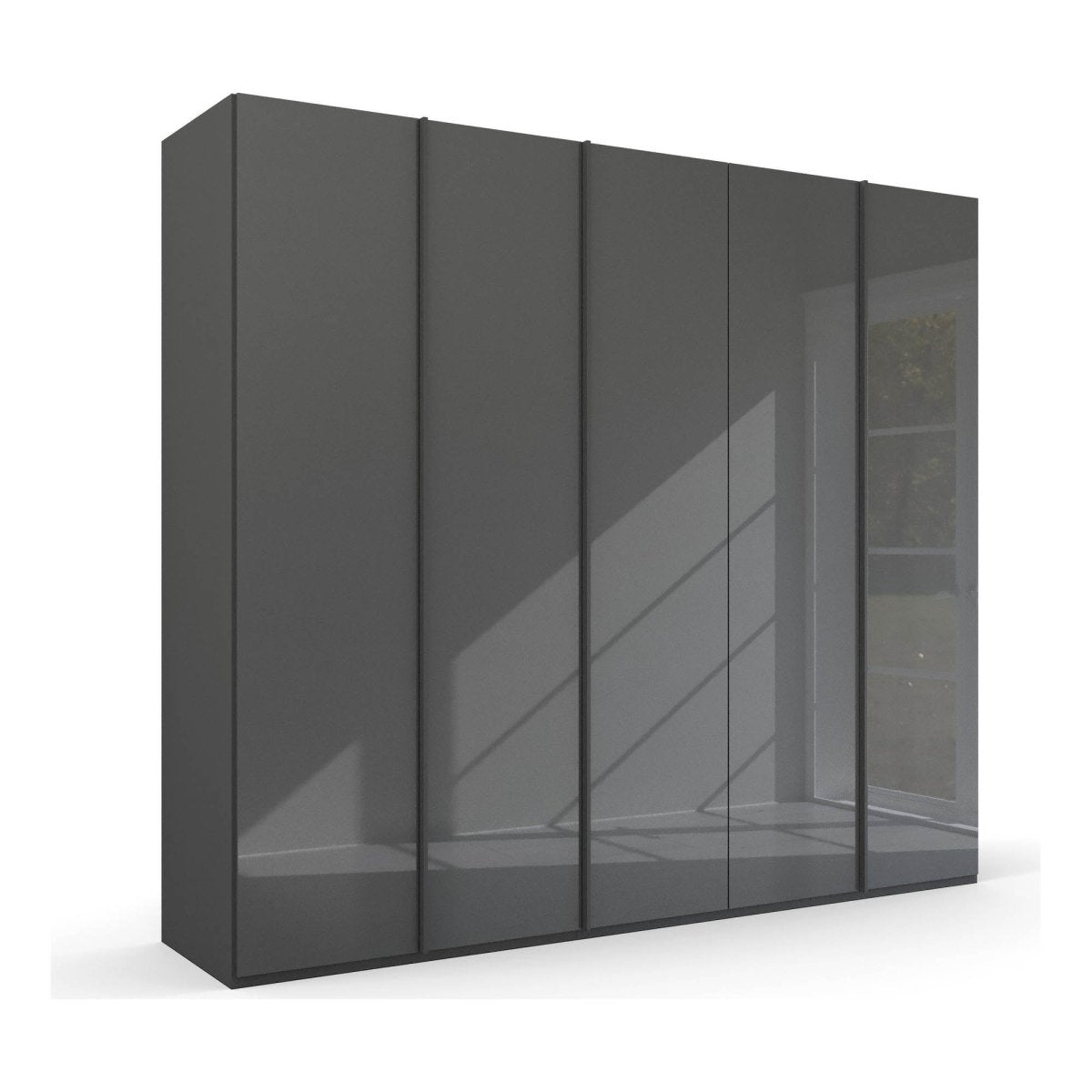 Symphony 251cm Large 5 Door Wardrobe in Basalt Glass