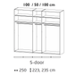 Symphony 251cm Large 5 Door Wardrobe in Silk Grey - Interior with Dimensions