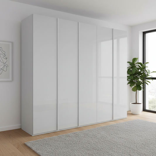 Rauch Symphony 251cm Glass 5 Door Wardrobe with full glass doors and integrated handles