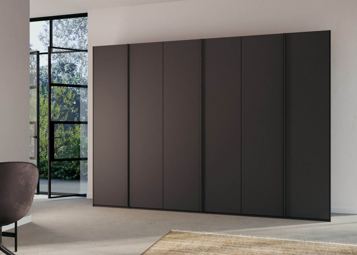 Symphony 301cm Decor 6 Door Hinged Wardrobe in Metallic Grey - Styled in a Bedroom