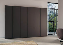 Symphony 301cm Decor 6 Door Hinged Wardrobe in Metallic Grey - Styled in a Bedroom