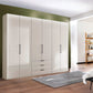 Templin 2000 Champagne Glass 6 Door 3 Drawers 300cm Wardrobe - Styled in a Bedroom - Frame With Light