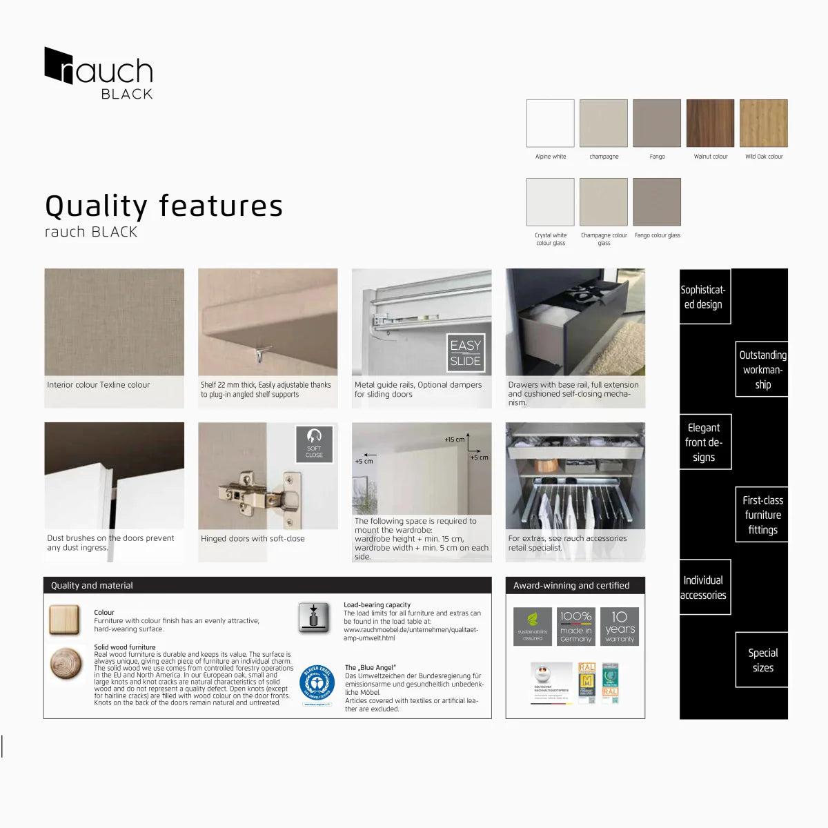 Rauch Tegra Fusion White Glass and Walnut Oak Sliding Door Wardrobe - Quality Features & Colours Options