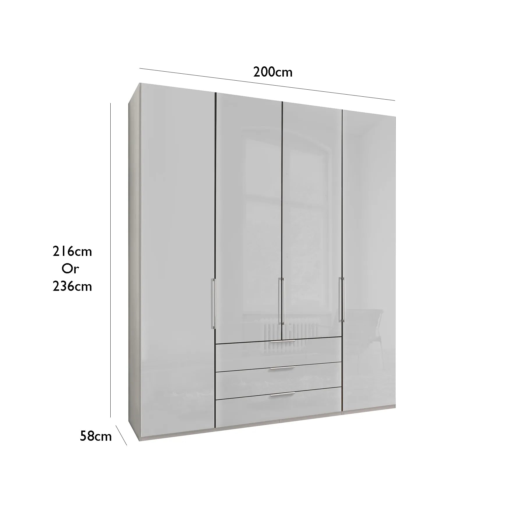Templin 2000 4 Door 3 Drawers Wardrobe - W200cm - Dimensions