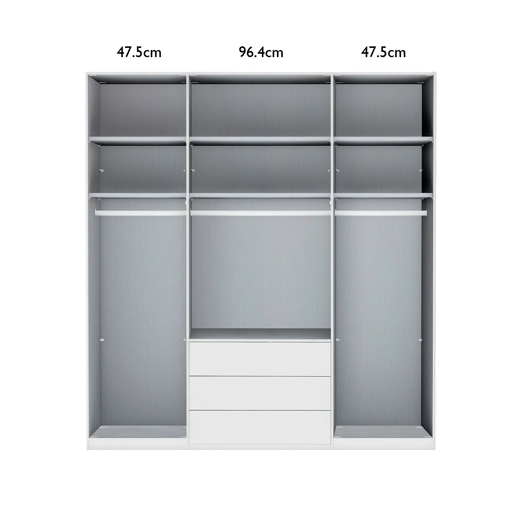 Templin 2000 4 Door 3 Drawers Wardrobe - W200cm - Interior View With Dimensions