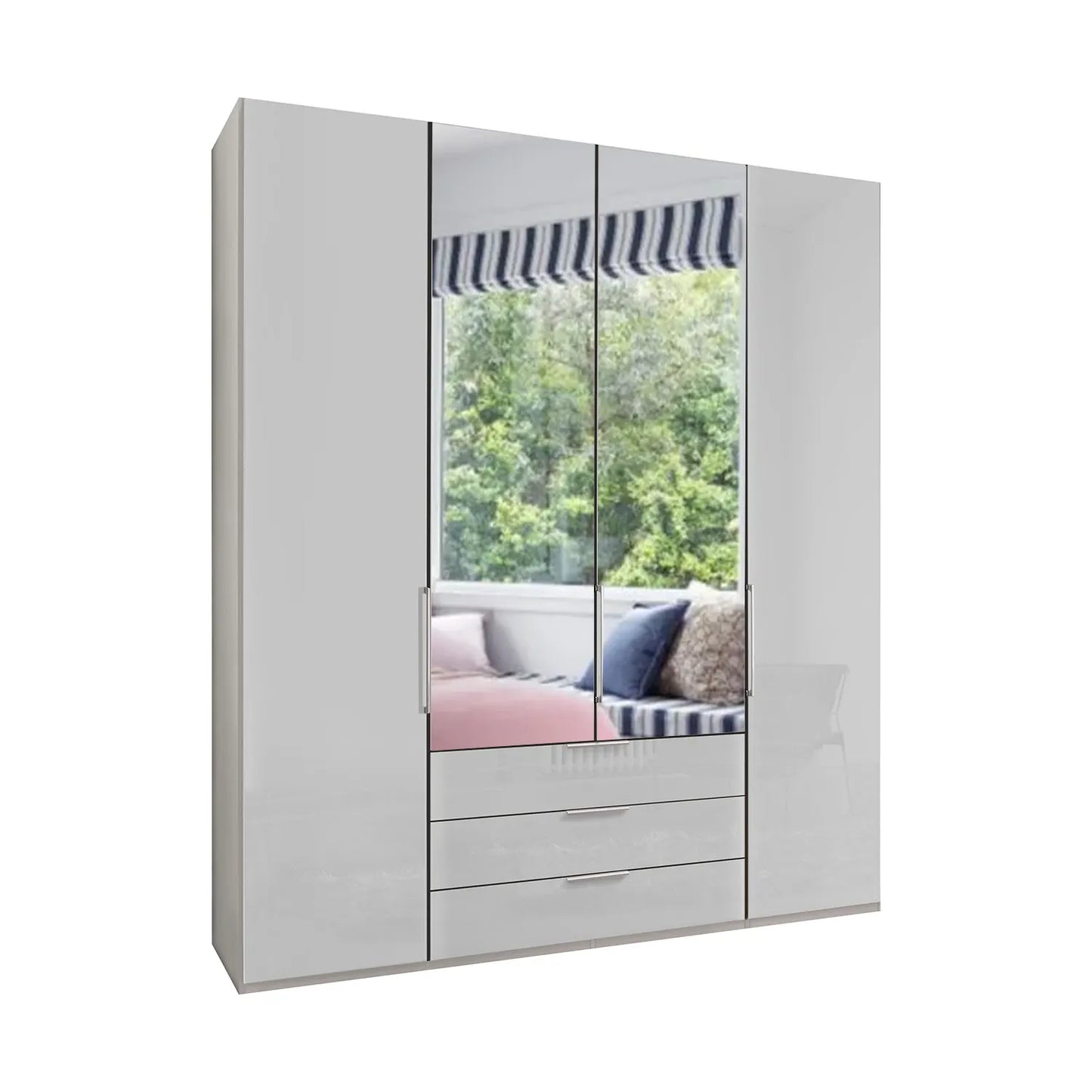 Templin 2000 4 Door 3 Drawers Wardrobe - W200cm With Mirror
