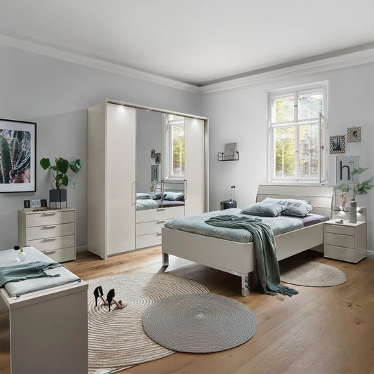 Templin 2000 4 Door 3 Drawers Wardrobe - W200cm With Mirror - Styled in a Living Room