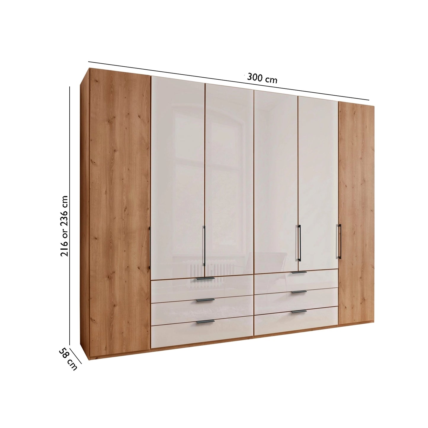Templin 1000 6 Door 6 Drawer Hinged Wardrobe - Dimensions