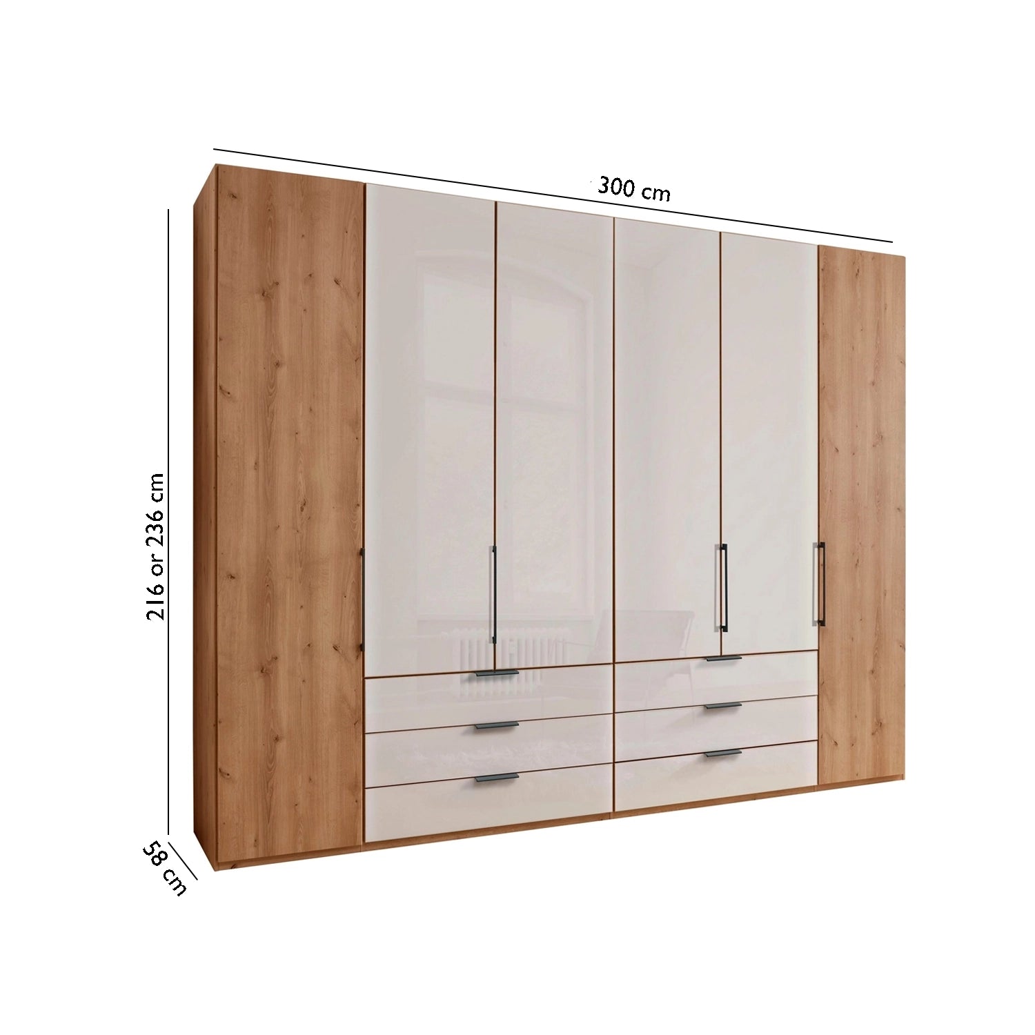 Templin 1000 6 Door 6 Drawer Hinged Wardrobe - Dimensions