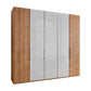 Templin 1000 Bianco Oak Carcase 5 Door Hinged Wardrobe in White Glass - 250cm