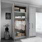 Templin 1000 Bianco Oak Carcase 5 Door Hinged Wardrobe in White Glass - 250cm - Interior View Styled in a Living room