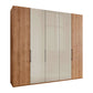 Templin 1000 Bianco Oak Carcase 5 Door Hinged Wardrobe in Champagne  Glass - 250cm
