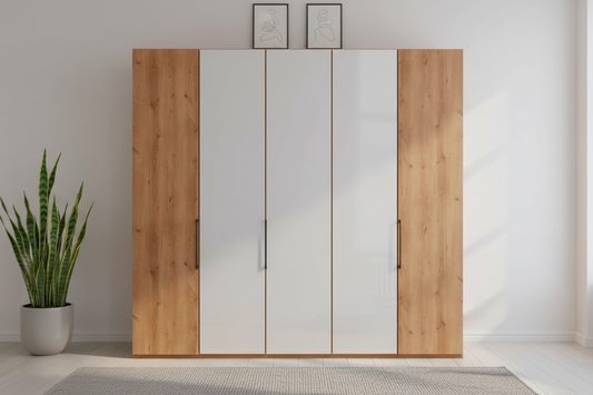 Templin 2000 Bianco Oak Carcase 5 Door Hinged Wardrobe - 250cm