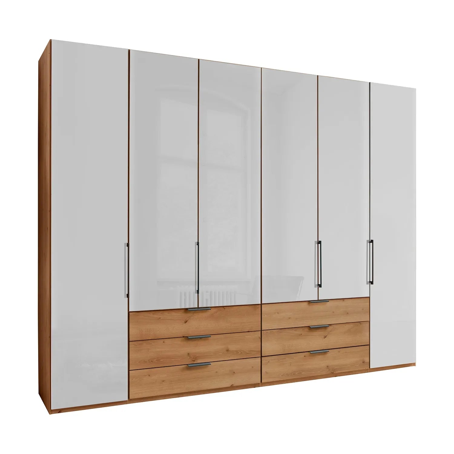 Templin 2000 Bianco Oak Carcase 6 Door 6 Drawer Wardrobe - W300cm