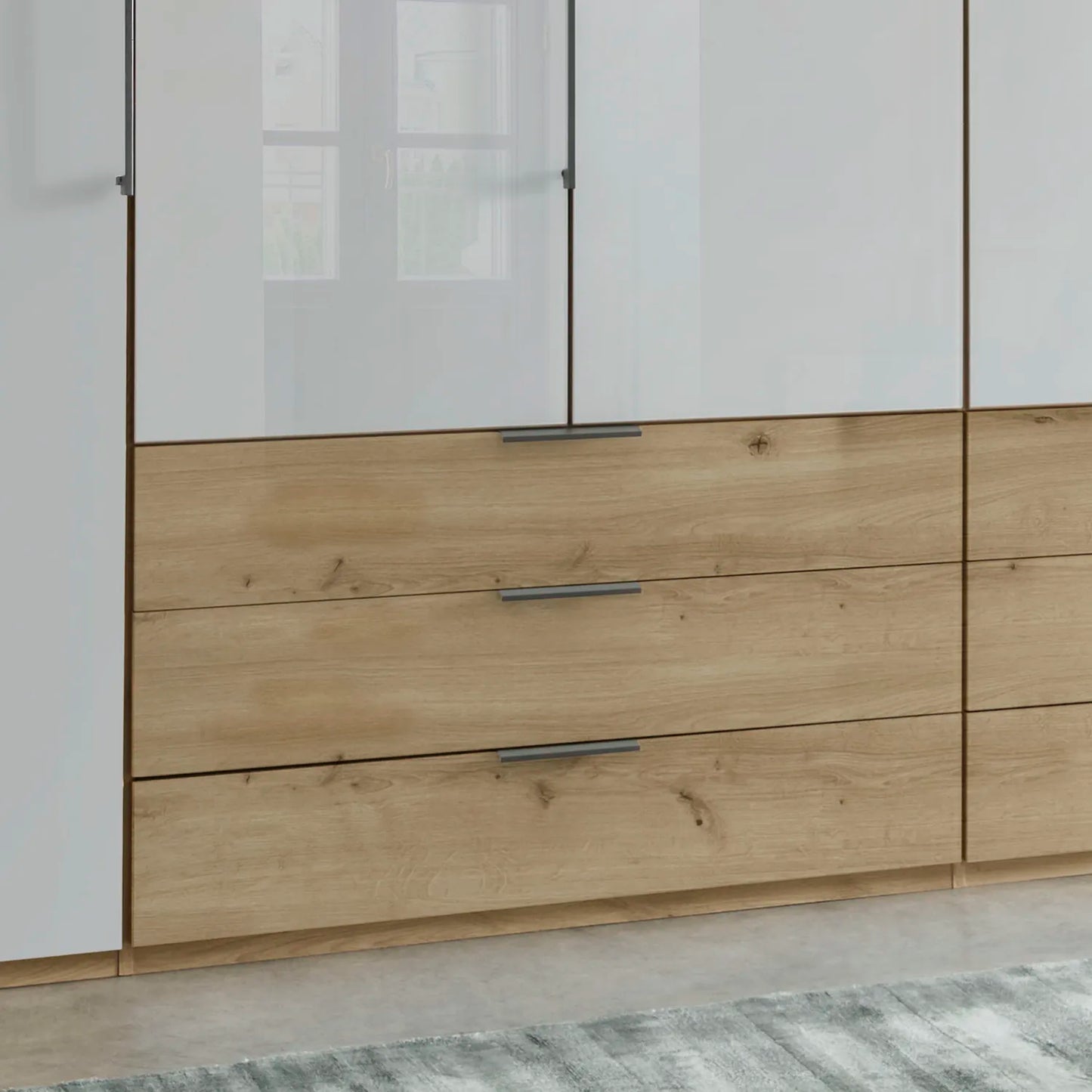 Templin 2000 Bianco Oak Carcase 6 Door 6 Drawer Wardrobe - W300cm - Drawers Closeup View