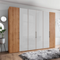Templin 1000 Bianco Oak Carcase 6 Door Hinged Wardrobe in White Glass - 300cm - Styled in a Bedroom