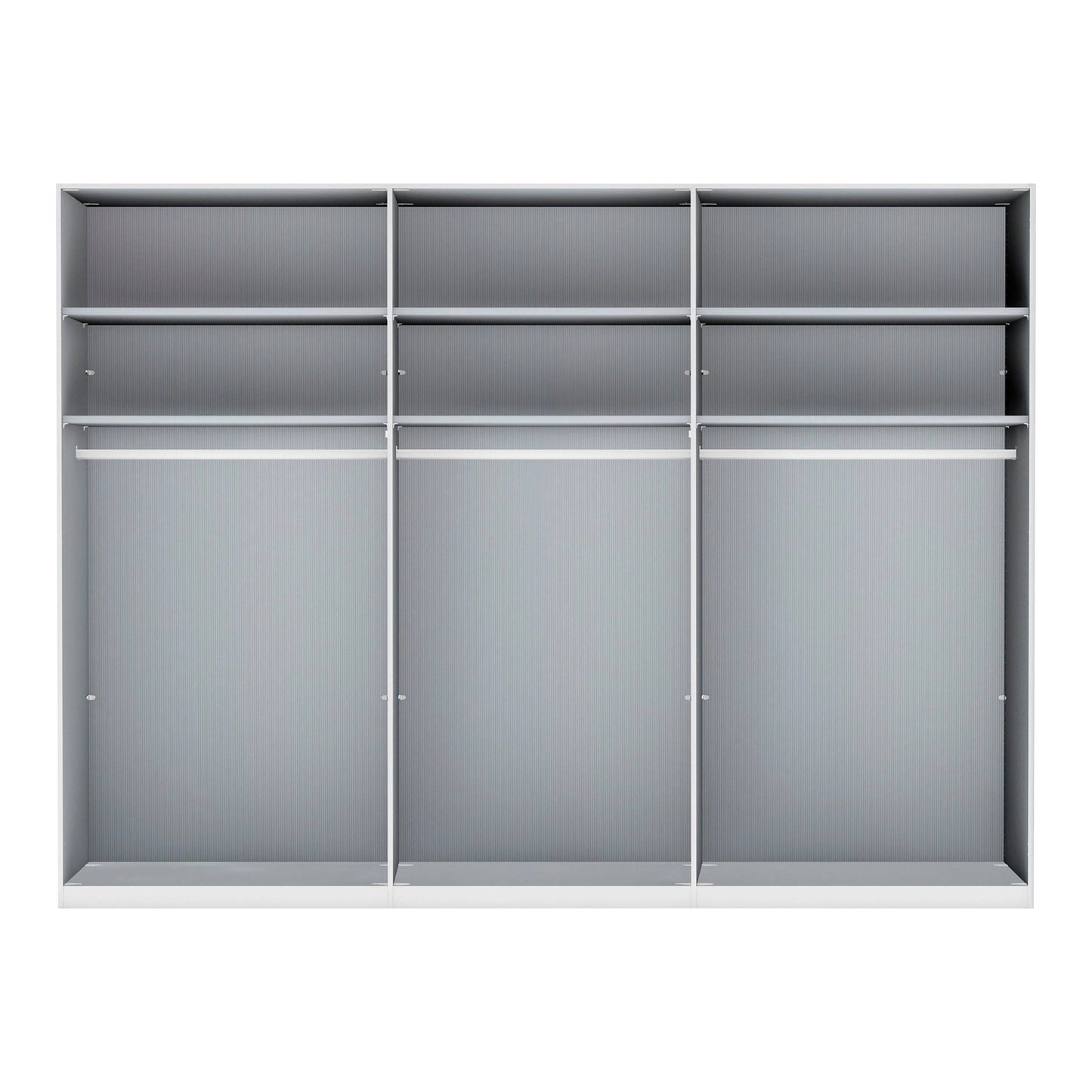 Templin 1000 Bianco Oak Carcase 6 Door Hinged Wardrobe in White Glass - 300cm - Interior View