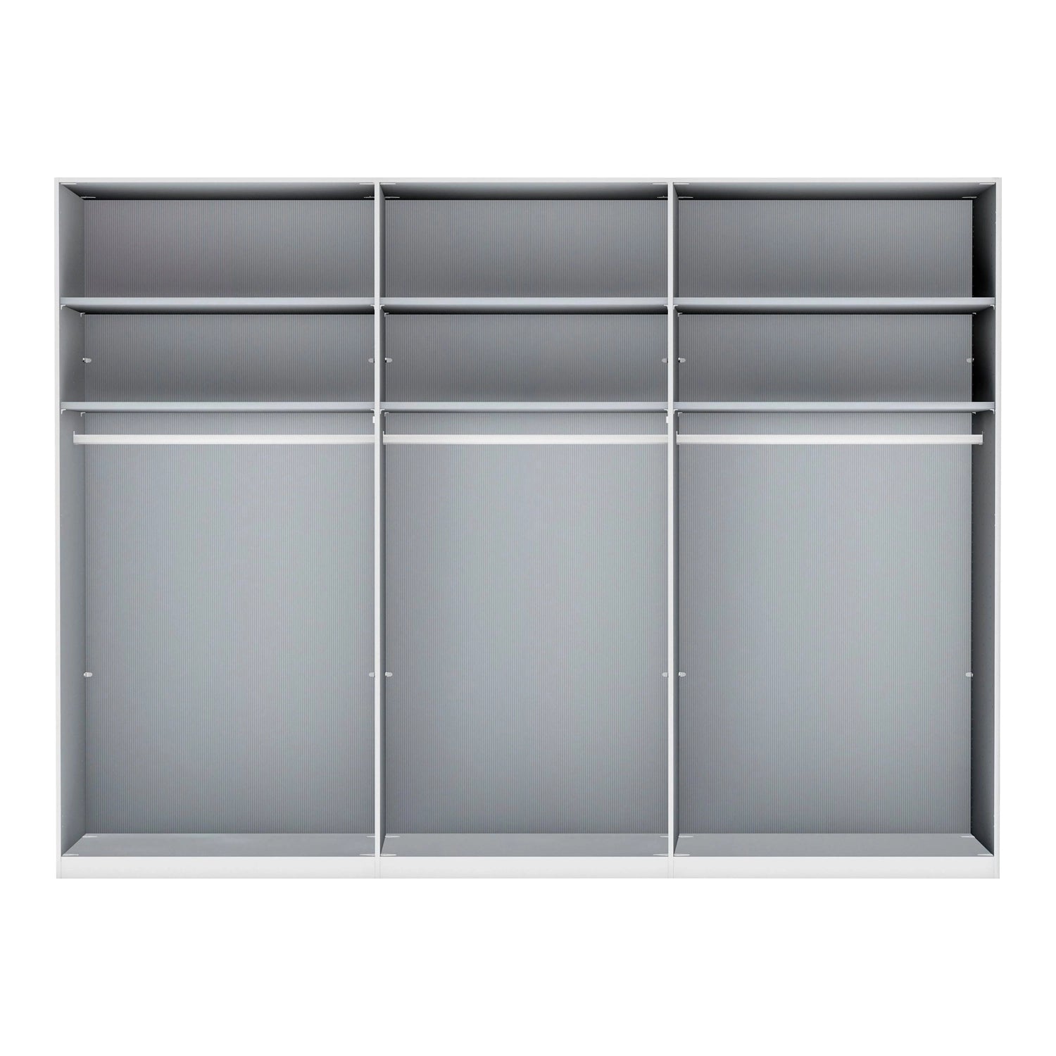 Templin 1000 Bianco Oak Carcase 6 Door Hinged Wardrobe in White Glass - 300cm - Interior View